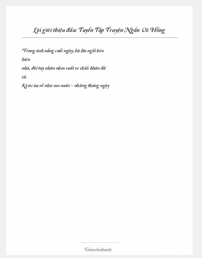 Trích đoạn Tuyển Tập Truyện Ngắn Võ Hồng