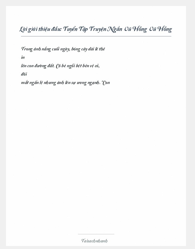 Trích đoạn Tuyển Tập Truyện Ngắn Vũ Hồng Vũ Hồng