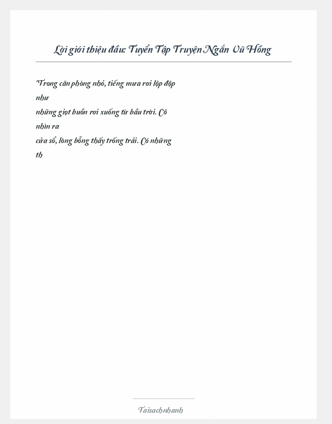 Trích đoạn Tuyển Tập Truyện Ngắn Vũ Hồng