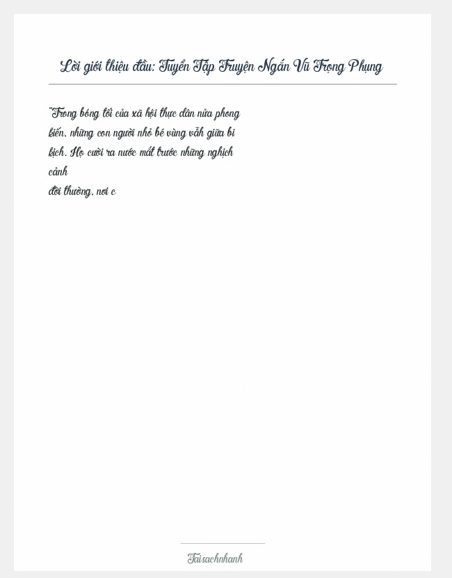 Trích đoạn Tuyển Tập Truyện Ngắn Vũ Trọng Phụng