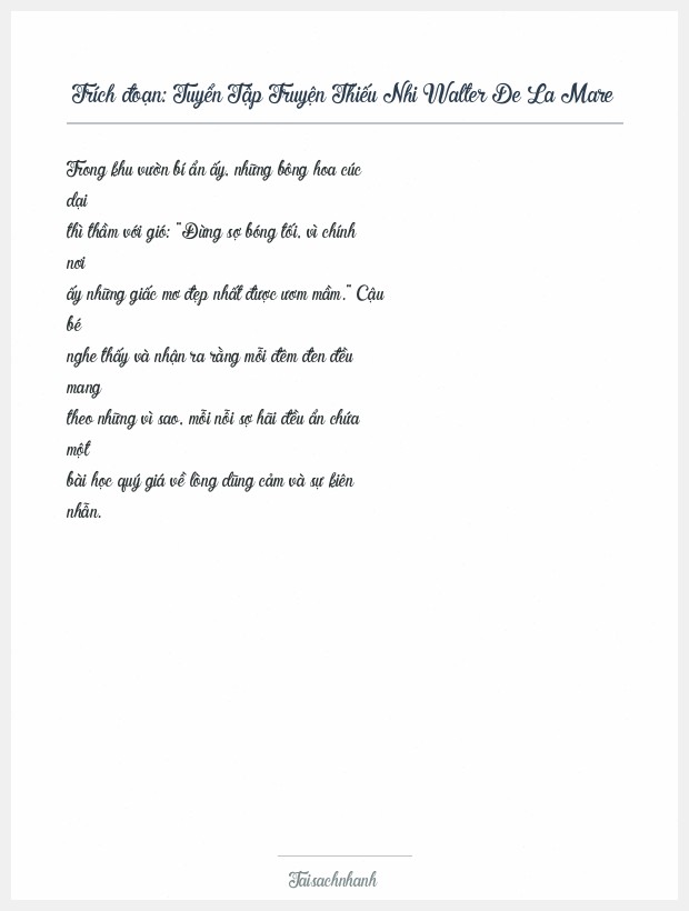 Trích đoạn Tuyển Tập Truyện Thiếu Nhi Walter De La Mare