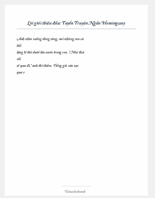 Trích đoạn Tuyển Truyện Ngắn Hemingway