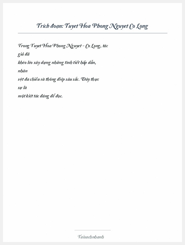 Trích đoạn Tuyet Hoa Phong Nguyet Co Long