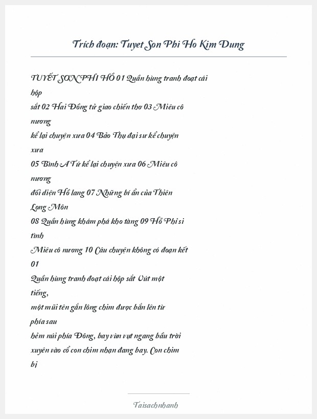 Trích đoạn Tuyet Son Phi Ho Kim Dung