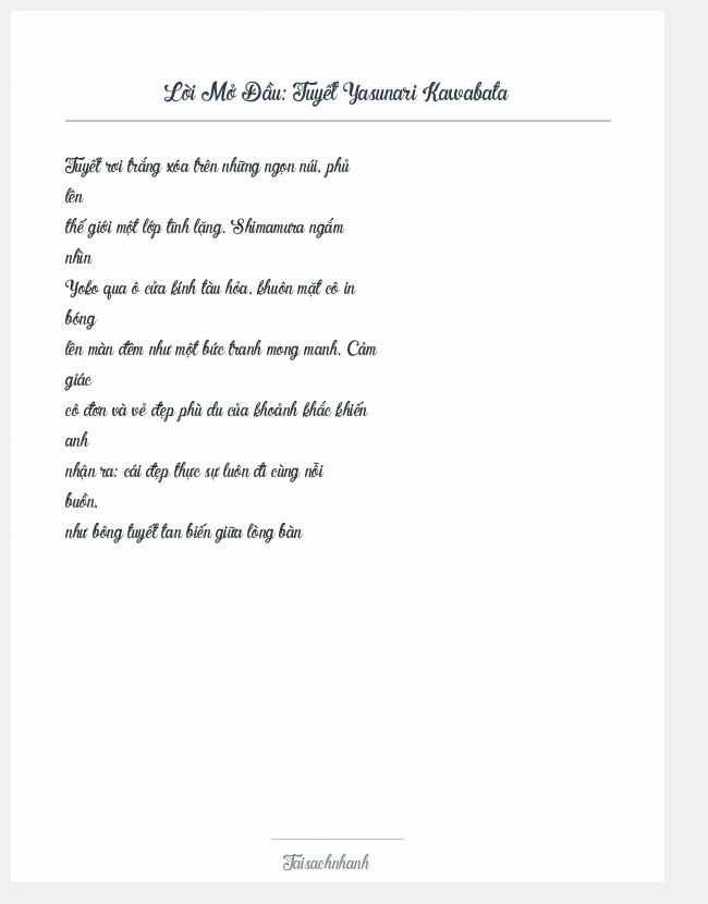 Trích đoạn Tuyết Yasunari Kawabata