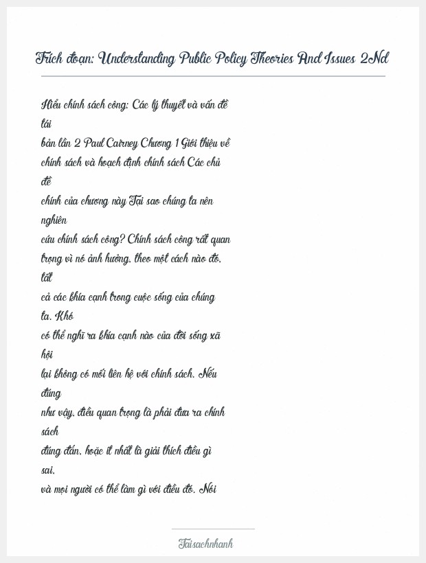 Trích đoạn Understanding Public Policy Theories And Issues 2Nd