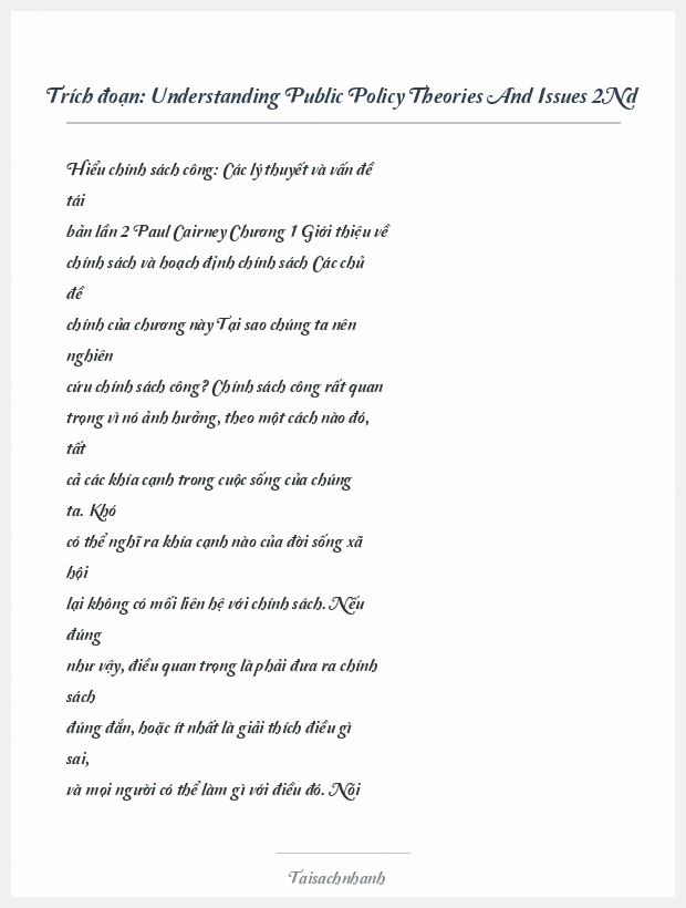 Trích đoạn Understanding Public Policy Theories And Issues 2Nd