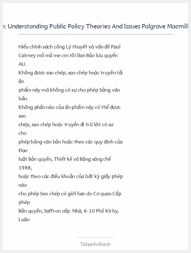 Trích đoạn Understanding Public Policy Theories And Issues Palgrave Macmillan (2012)