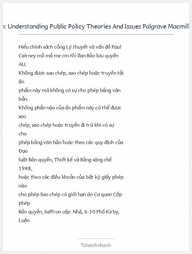 Trích đoạn Understanding Public Policy Theories And Issues Palgrave Macmillan (2012)