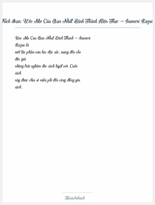 Trích đoạn Ước Mơ Của Bạn Nhất Định Thành Hiện Thực - Inamori Kazuo