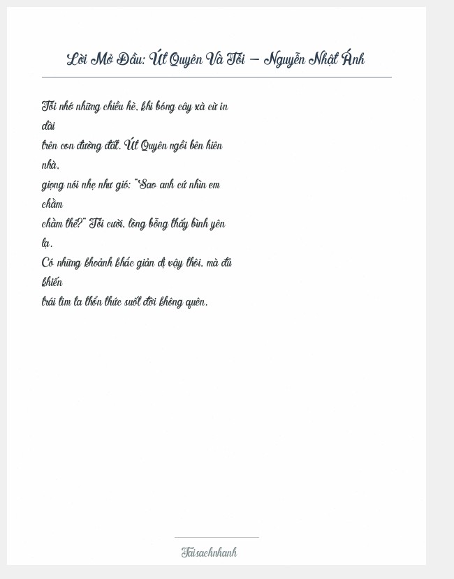 Trích đoạn Út Quyên Và Tôi - Nguyễn Nhật Ánh