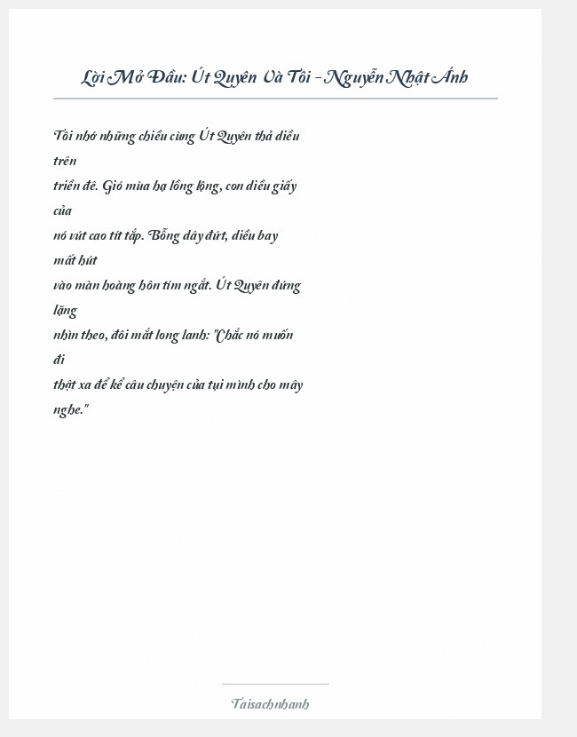 Trích đoạn Út Quyên Và Tôi - Nguyễn Nhật Ánh