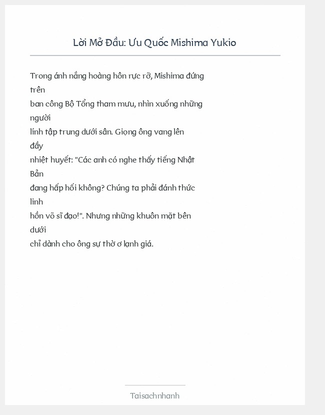 Trích đoạn Ưu Quốc Mishima Yukio