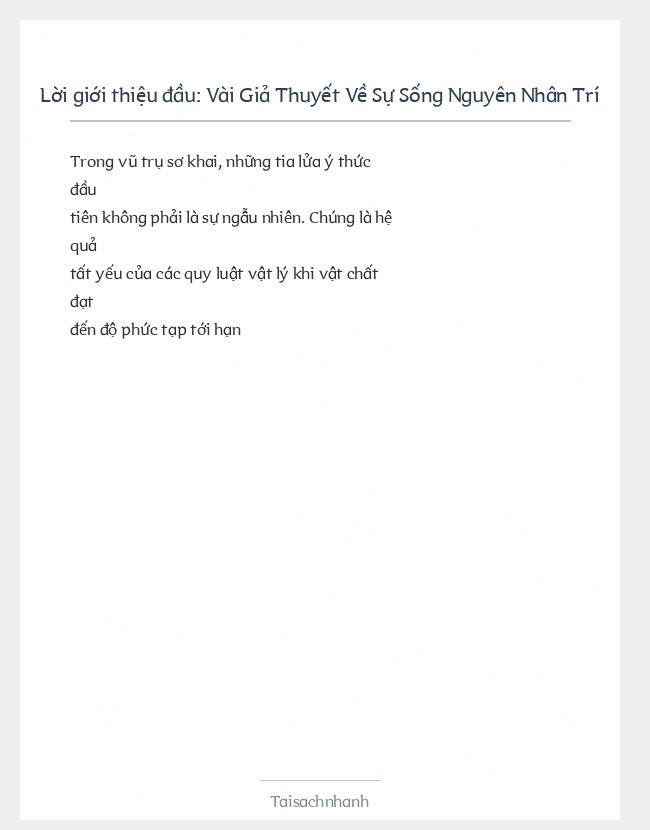 Trích đoạn Vài Giả Thuyết Về Sự Sống Nguyên Nhân Trí