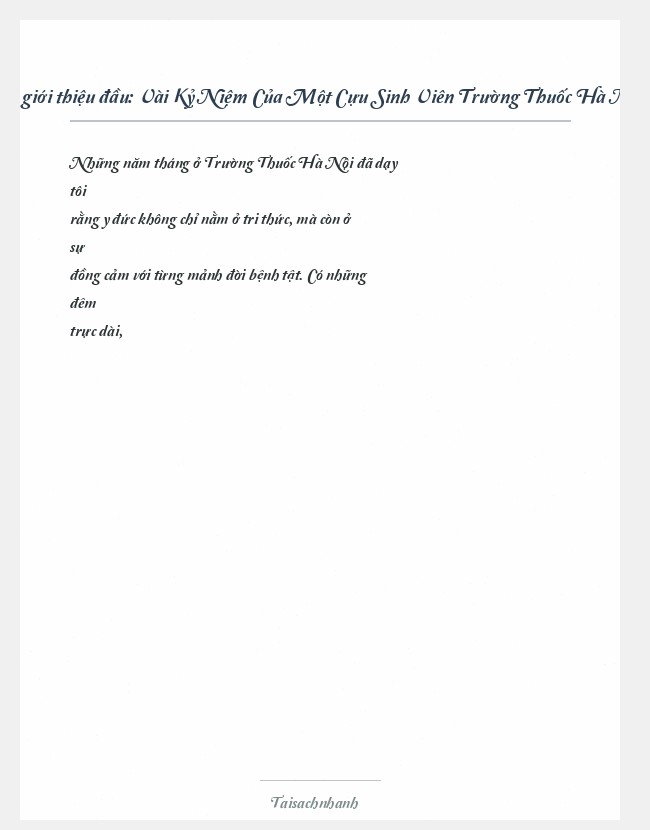 Trích đoạn Vài Kỷ Niệm Của Một Cựu Sinh Viên Trường Thuốc Hà Nội