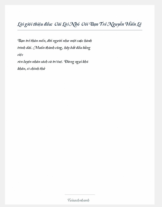 Trích đoạn Vài Lời Nhỏ Với Bạn Trẻ Nguyễn Hiến Lê
