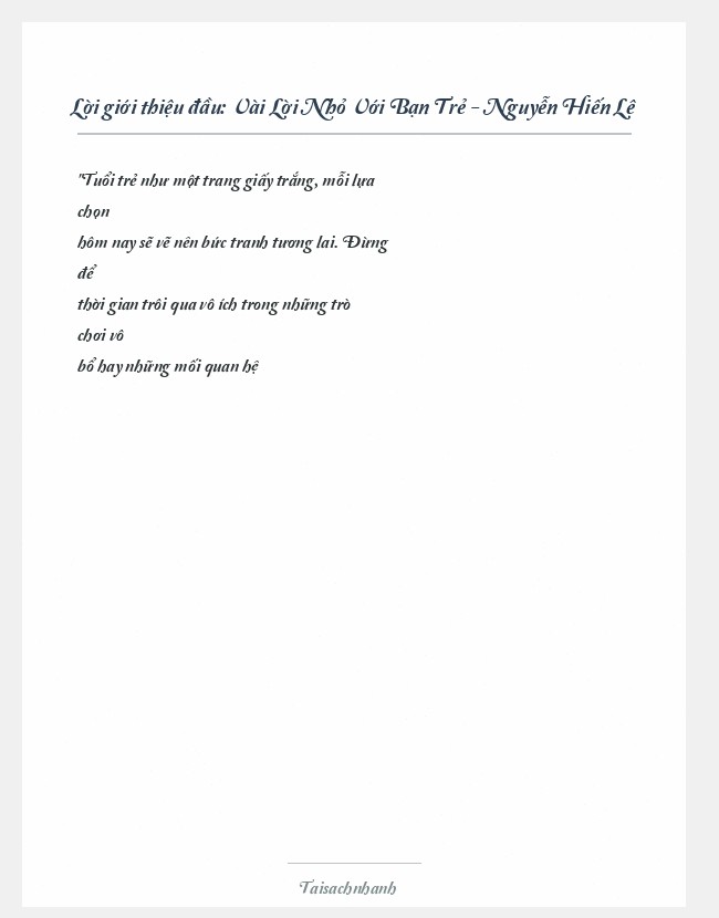 Trích đoạn Vài Lời Nhỏ Với Bạn Trẻ - Nguyễn Hiến Lê