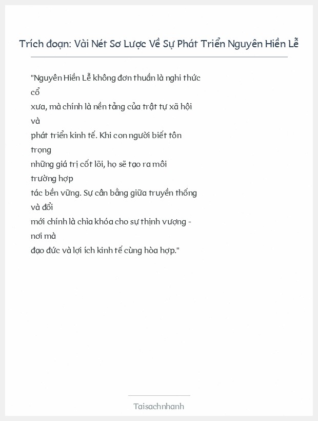 Trích đoạn Vài Nét Sơ Lược Về Sự Phát Triển Nguyên Hiền Lễ