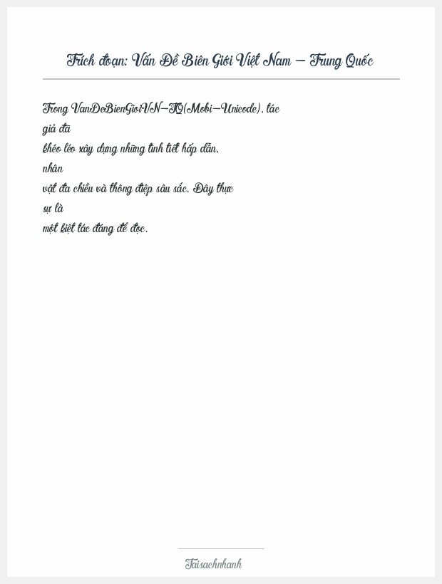 Trích đoạn Vấn Đề Biên Giới Việt Nam - Trung Quốc