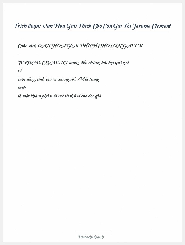 Trích đoạn Van Hoa Giai Thich Cho Con Gai Toi Jerome Clement