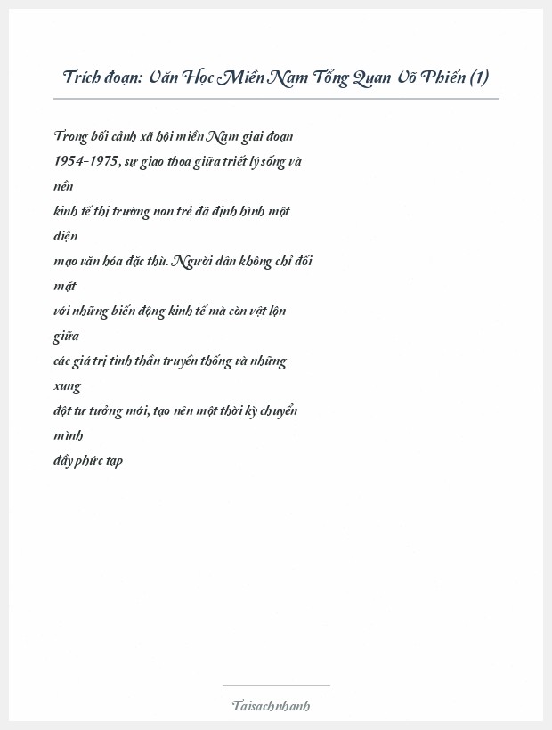 Trích đoạn Văn Học Miền Nam Tổng Quan Võ Phiến (1)