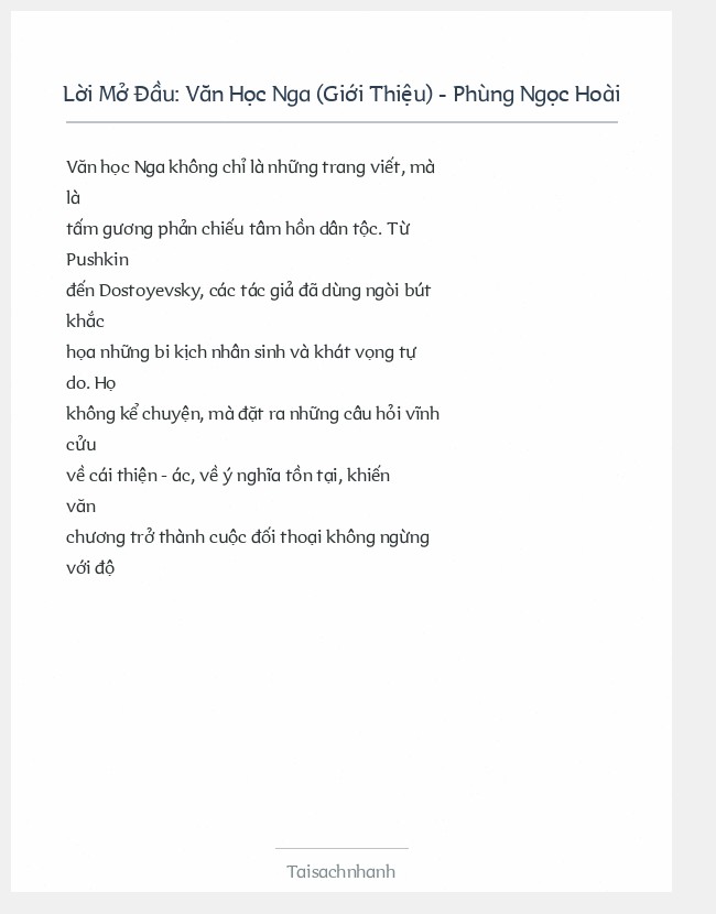 Trích đoạn Văn Học Nga (Giới Thiệu) - Phùng Ngọc Hoài