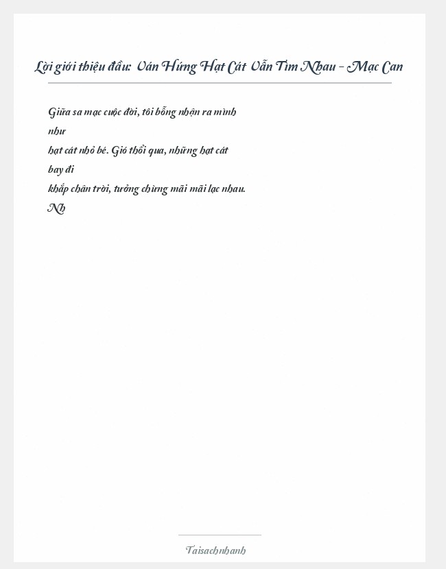 Trích đoạn Ván Hứng Hạt Cát Vẫn Tìm Nhau - Mạc Can