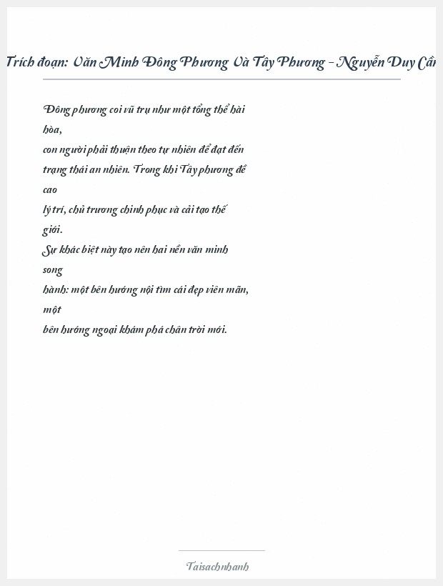 Trích đoạn Văn Minh Đông Phương Và Tây Phương - Nguyễn Duy Cần