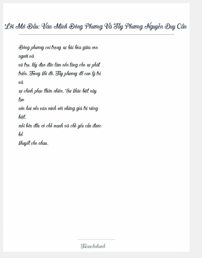 Trích đoạn Văn Minh Đông Phương Và Tây Phương Nguyễn Duy Cần