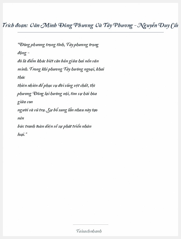 Trích đoạn Văn Minh Đông Phương Và Tây Phương - Nguyễn Duy Cần
