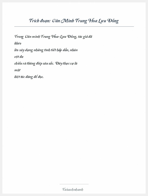 Trích đoạn Văn Minh Trung Hoa Lưu Đồng