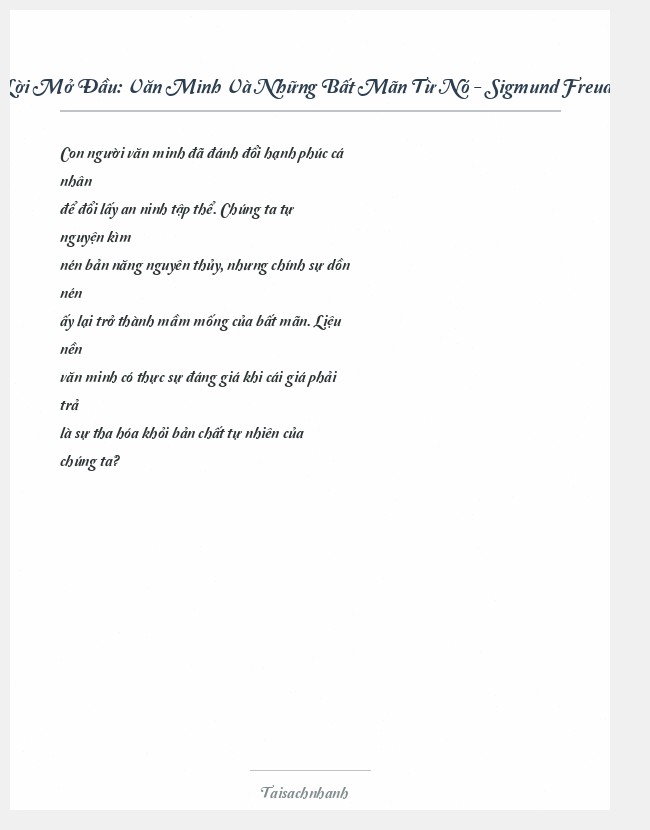 Trích đoạn Văn Minh Và Những Bất Mãn Từ Nó - Sigmund Freud