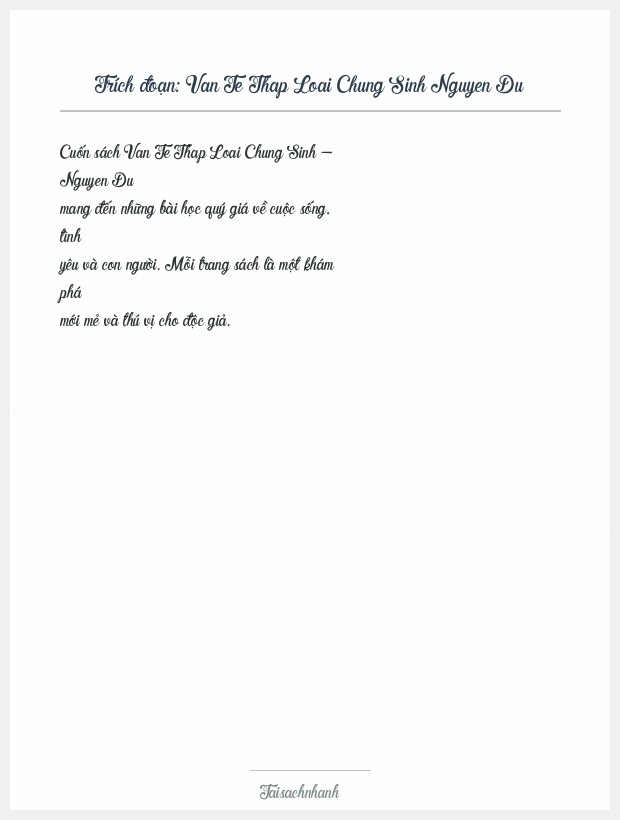 Trích đoạn Van Te Thap Loai Chung Sinh Nguyen Du