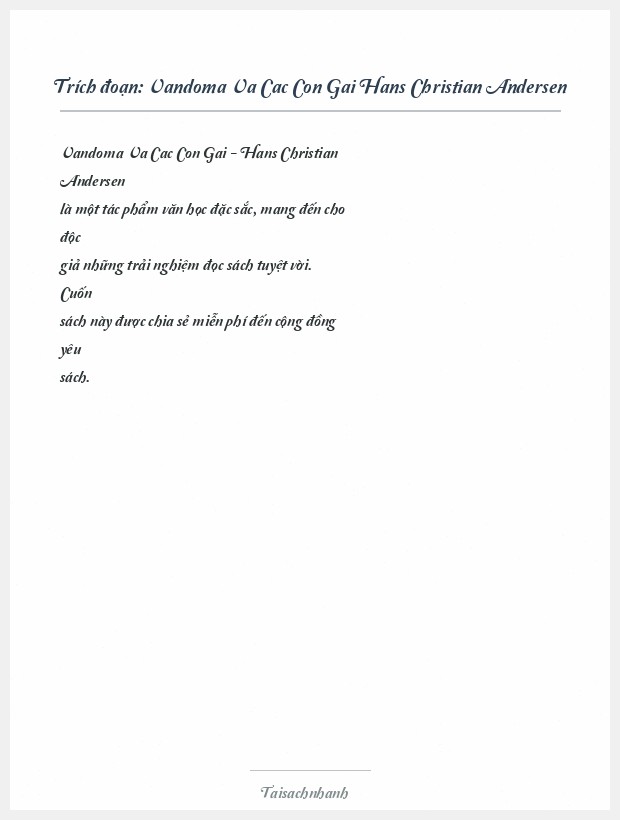 Trích đoạn Vandoma Va Cac Con Gai Hans Christian Andersen