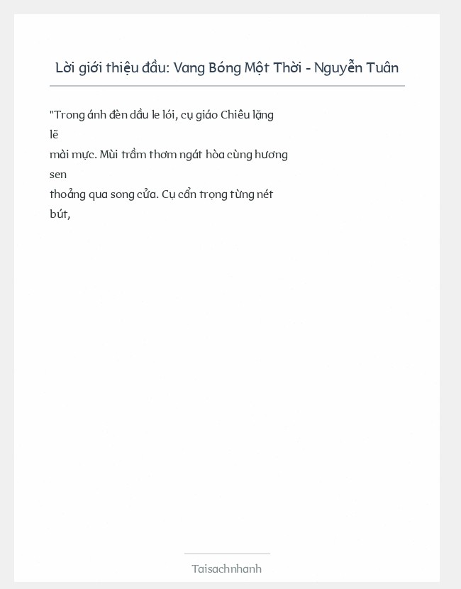 Trích đoạn Vang Bóng Một Thời - Nguyễn Tuân