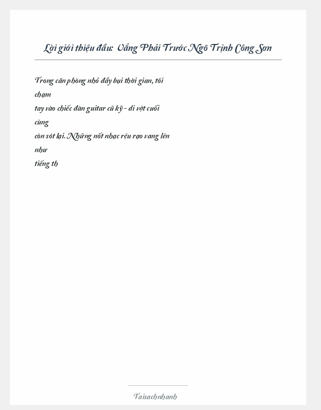 Trích đoạn Vắng Phải Trước Ngõ Trịnh Công Sơn