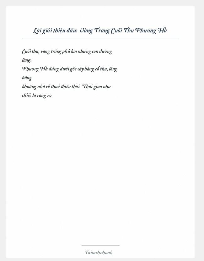 Trích đoạn Vàng Trang Cuối Thu Phương Hà