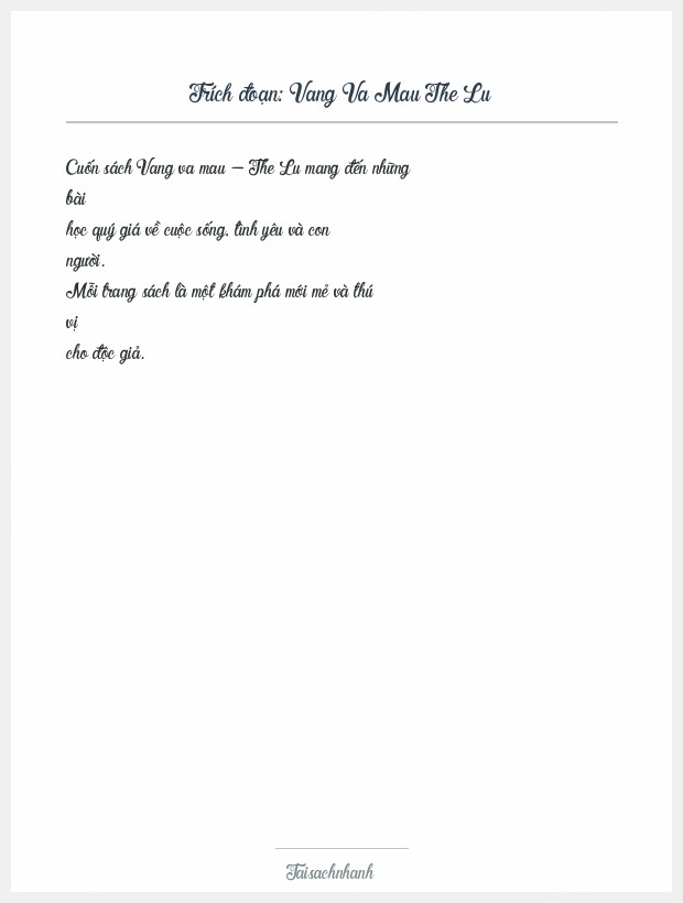 Trích đoạn Vang Va Mau The Lu