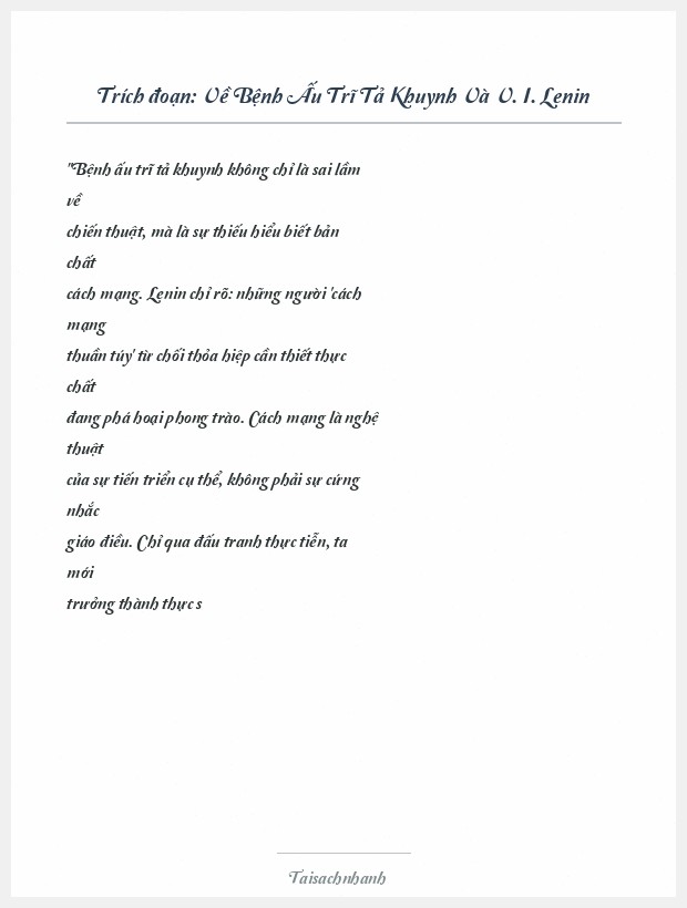 Trích đoạn Về Bệnh Ấu Trĩ Tả Khuynh Và V. I. Lenin