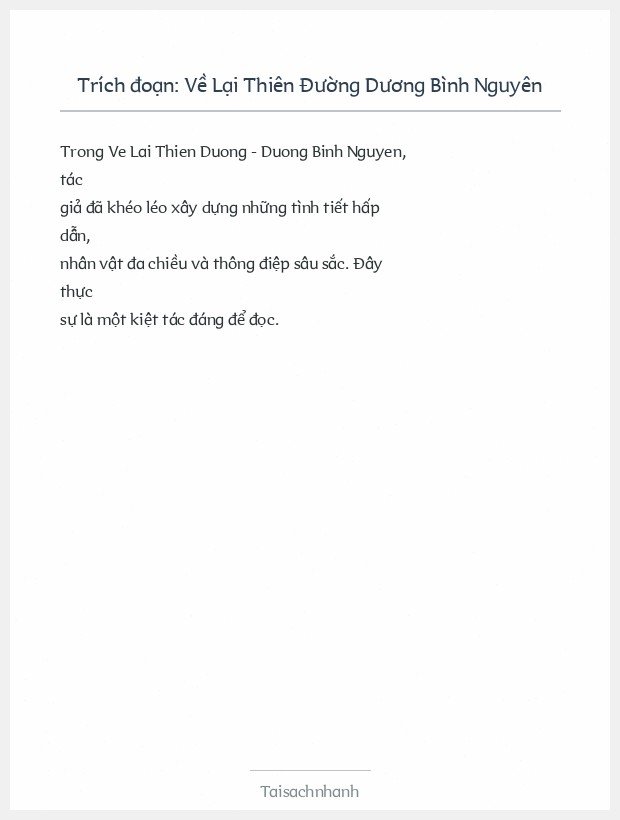 Trích đoạn Về Lại Thiên Đường Dương Bình Nguyên