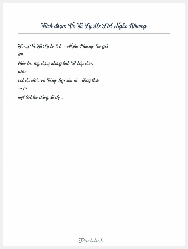 Trích đoạn Ve Tu Ly He Liet Nghe Khuong