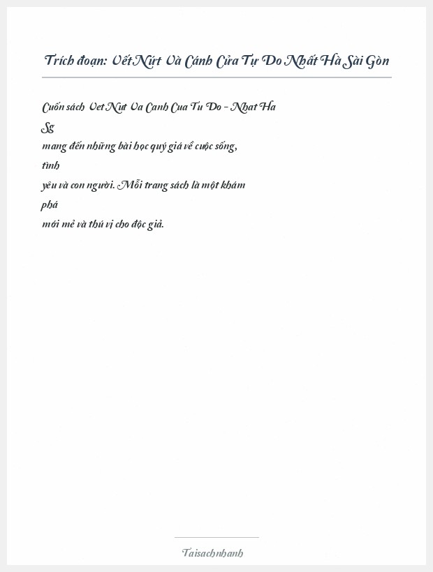Trích đoạn Vết Nứt Và Cánh Cửa Tự Do Nhất Hà Sài Gòn