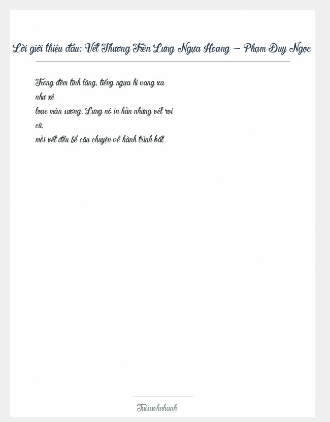 Trích đoạn Vết Thương Trên Lưng Ngựa Hoang - Phạm Duy Ngọc