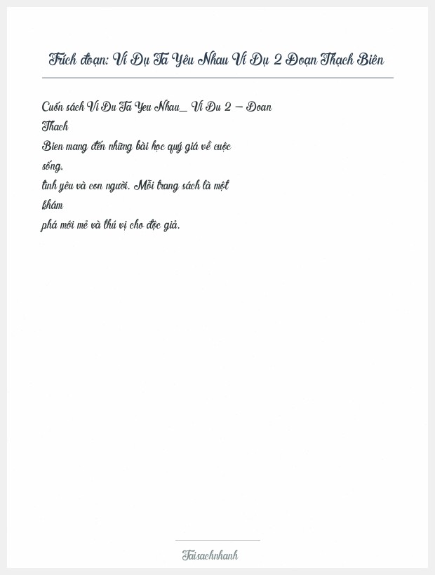 Trích đoạn Ví Dụ Ta Yêu Nhau Ví Dụ 2 Đoạn Thạch Biên