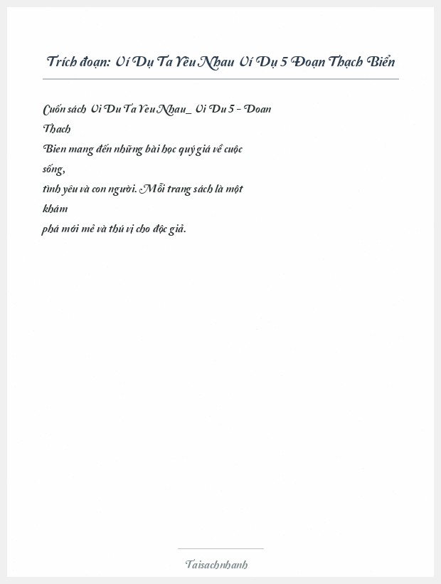 Trích đoạn Ví Dụ Ta Yêu Nhau Ví Dụ 5 Đoạn Thạch Biển