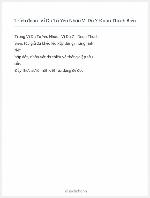 Trích đoạn Ví Dụ Ta Yêu Nhau Ví Dụ 7 Đoạn Thạch Biển