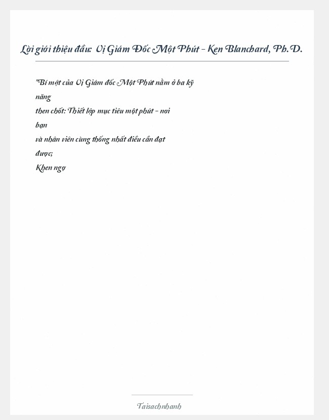 Trích đoạn Vị Giám Đốc Một Phút - Ken Blanchard, Ph.D.