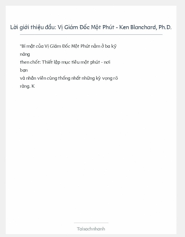 Trích đoạn Vị Giám Đốc Một Phút - Ken Blanchard, Ph.D.