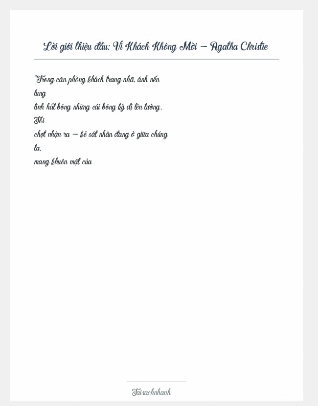 Trích đoạn Vi Khách Không Mời - Agatha Christie