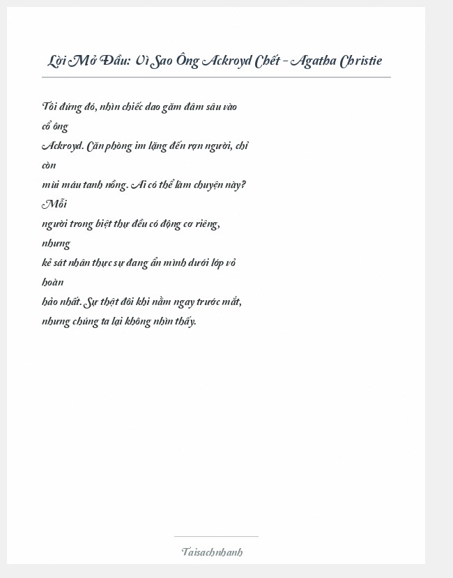 Trích đoạn Vì Sao Ông Ackroyd Chết - Agatha Christie